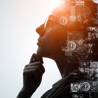 woman and think bubble researching healthcare copywriting