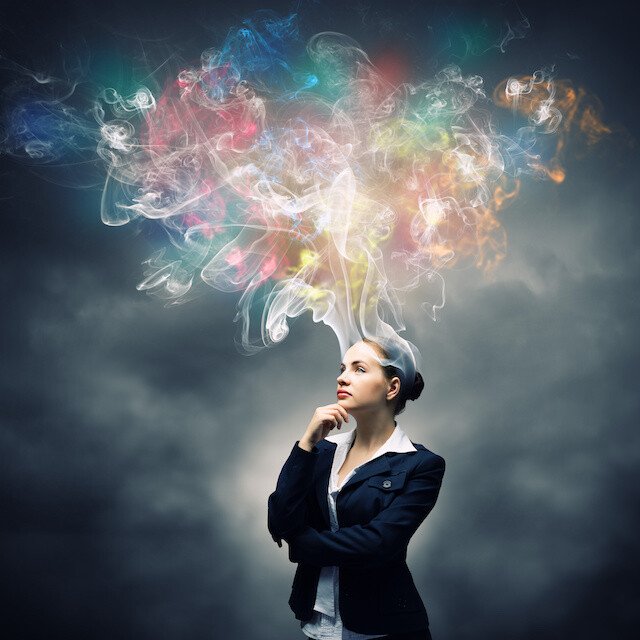 woman with thought cloud
